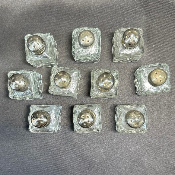 Vintage Salt & Pepper Shakers Cut Glass Silver Plated Set of 10 - Picture 2 of 6